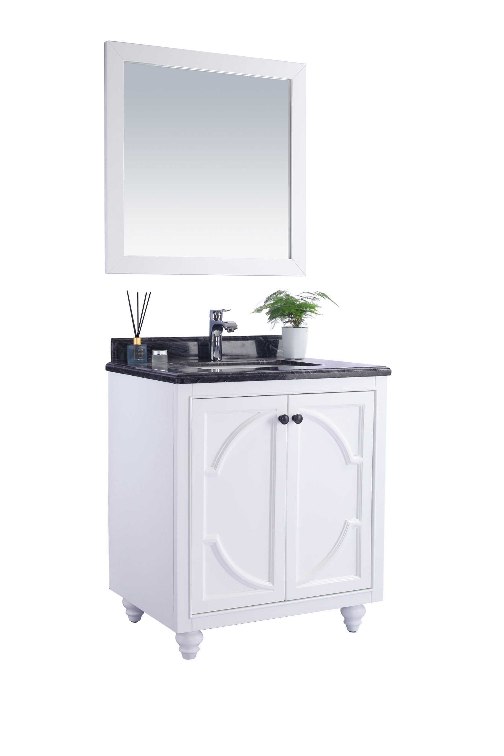 Laviva - Odyssey 30" White Bathroom Vanity with Black Wood Marble Countertop | 313613-30W-BW