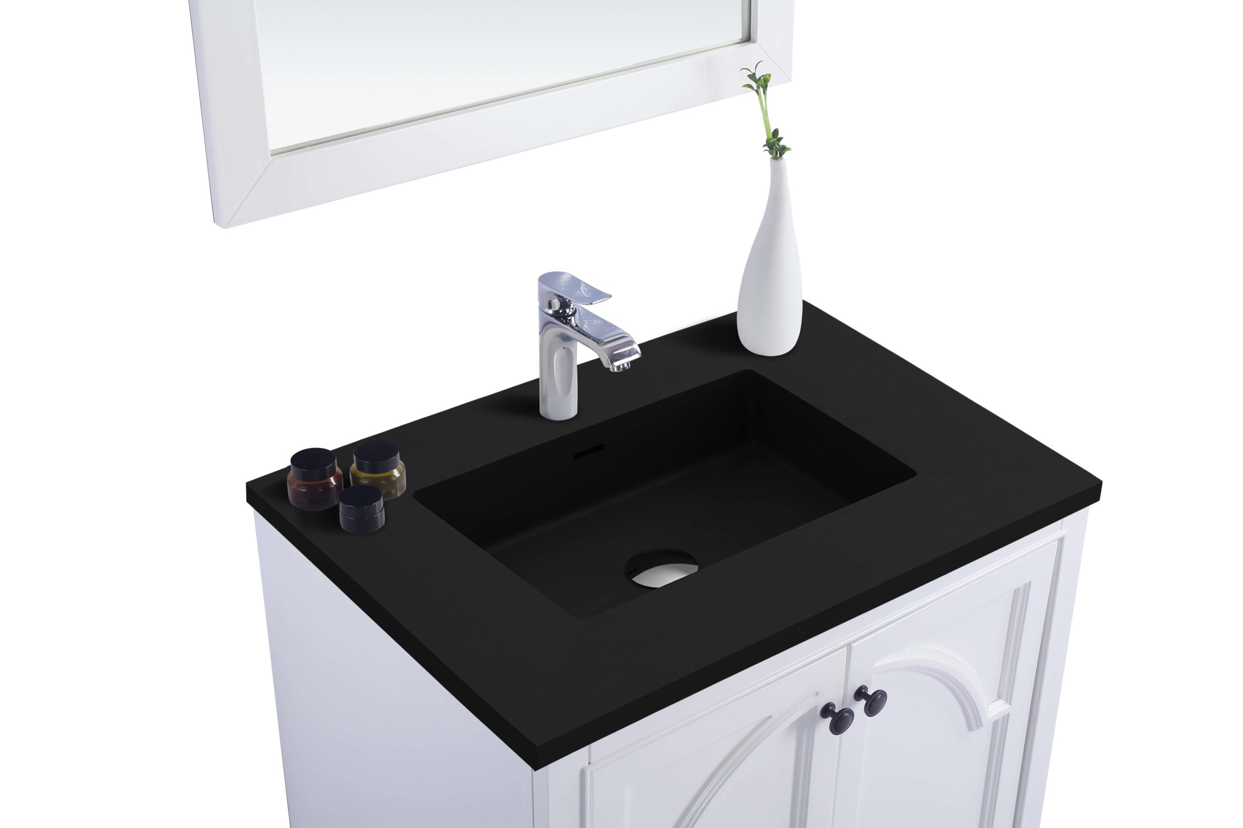 Laviva - Odyssey 30" White Bathroom Vanity with Matte Black VIVA Stone Solid Surface Countertop | 313613-30W-MB