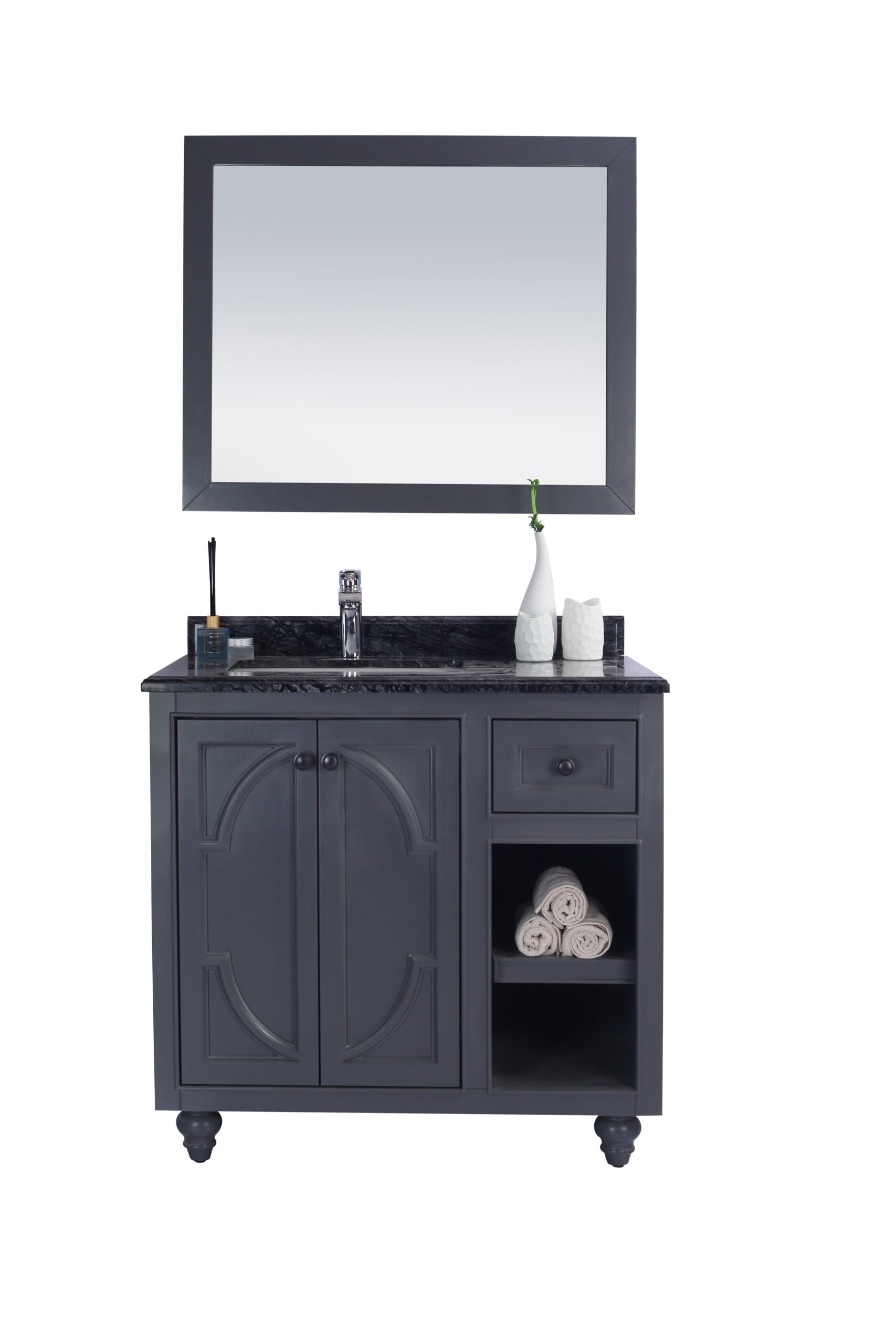 Laviva - Odyssey 36" Maple Grey Bathroom Vanity with Black Wood Marble Countertop | 313613-36G-BW