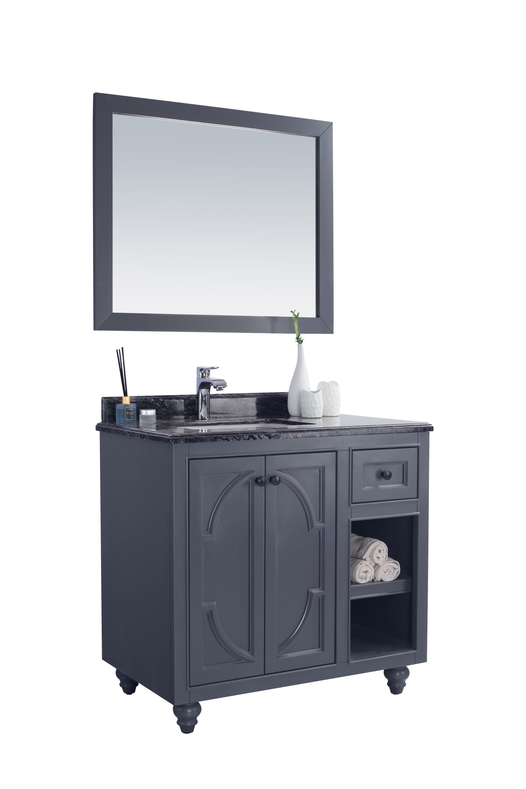 Laviva - Odyssey 36" Maple Grey Bathroom Vanity with Black Wood Marble Countertop | 313613-36G-BW