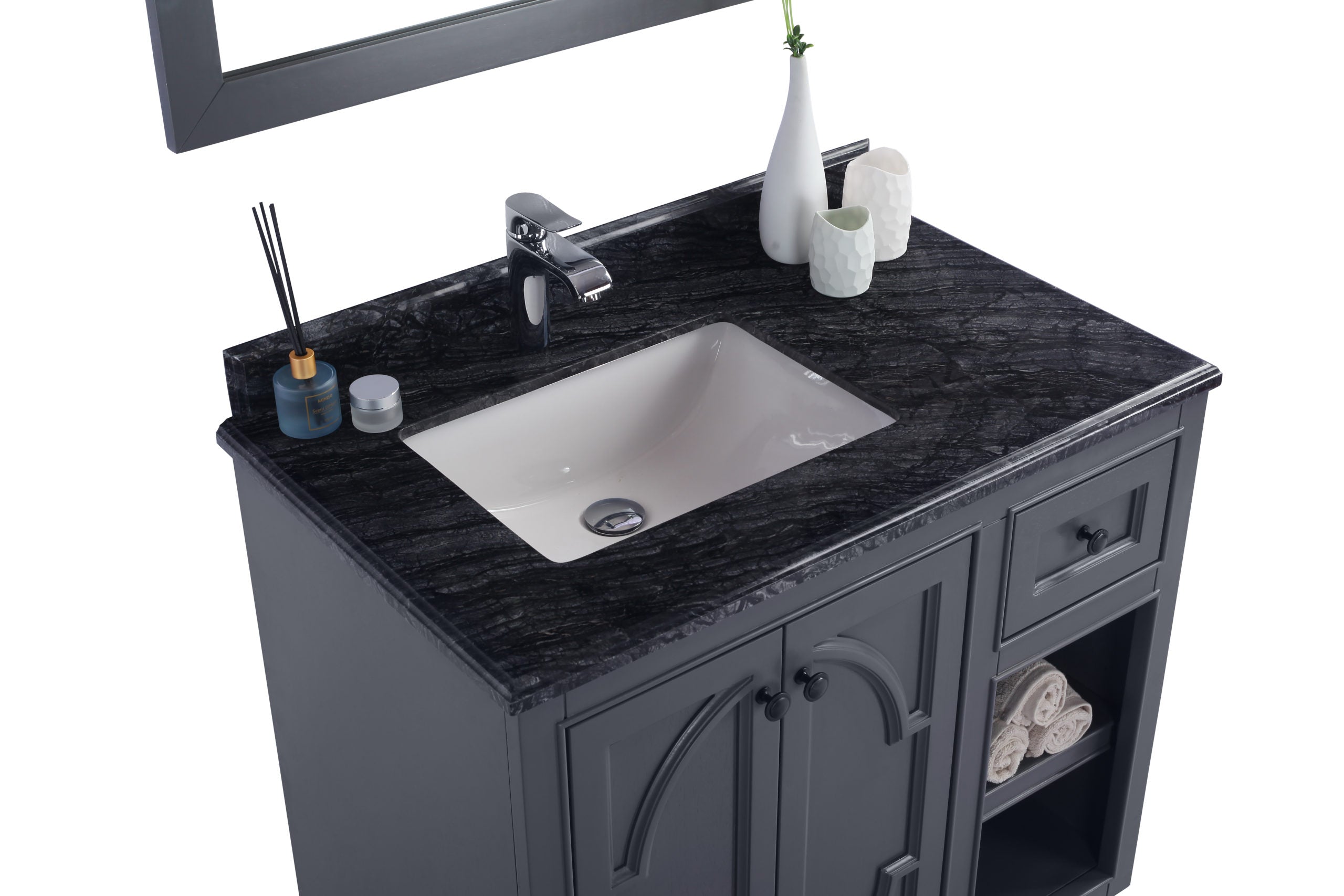 Laviva - Odyssey 36" Maple Grey Bathroom Vanity with Black Wood Marble Countertop | 313613-36G-BW