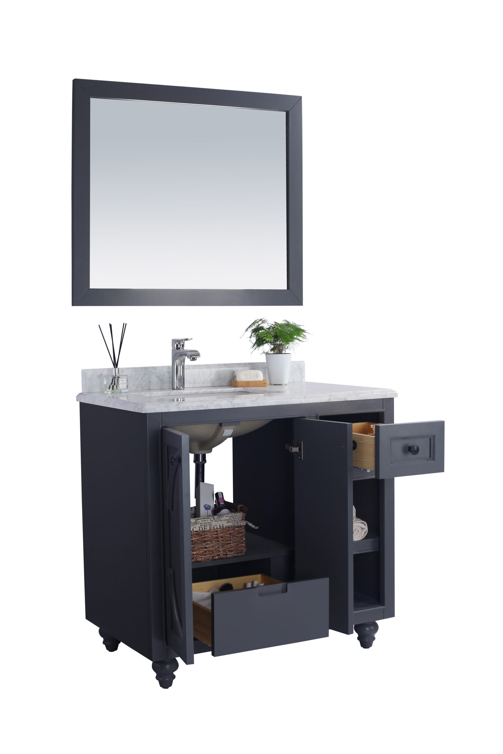 Laviva - Odyssey 36" Maple Grey Bathroom Vanity with Matte Black VIVA Stone Solid Surface Countertop | 313613-36G-MB