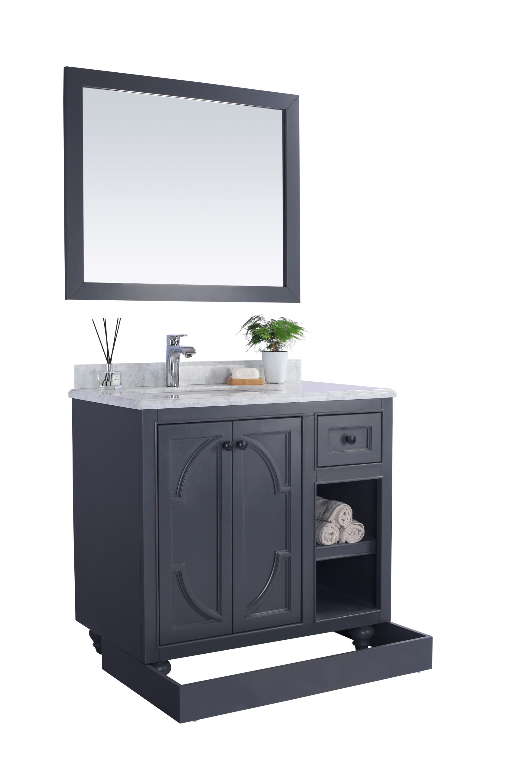 Laviva - Odyssey 36" Maple Grey Bathroom Vanity with Matte Black VIVA Stone Solid Surface Countertop | 313613-36G-MB