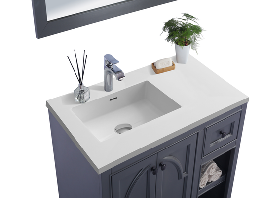 Laviva - Odyssey 36" Maple Grey Bathroom Vanity with Matte White VIVA Stone Solid Surface Countertop | 313613-36G-MW