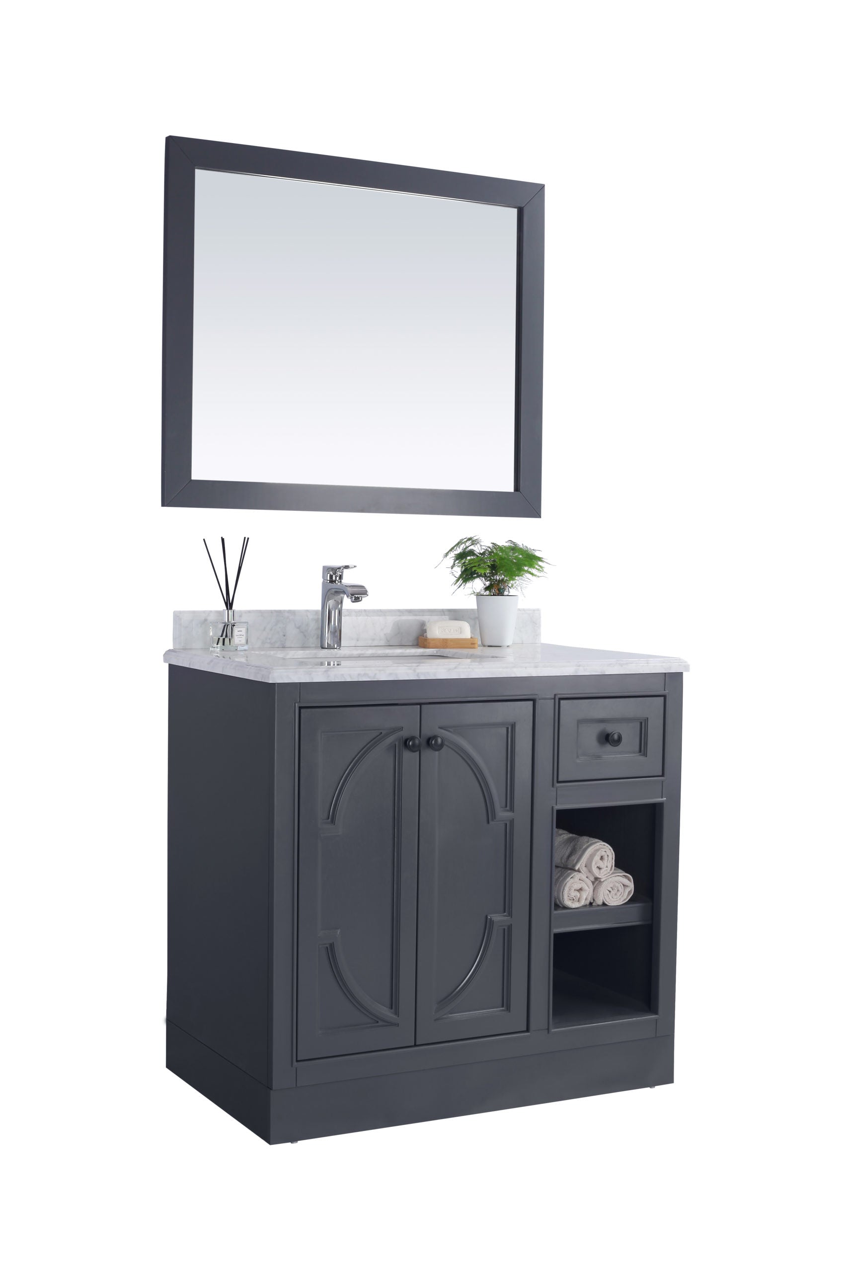 Laviva - Odyssey 36" Maple Grey Bathroom Vanity with White Carrara Marble Countertop | 313613-36G-WC