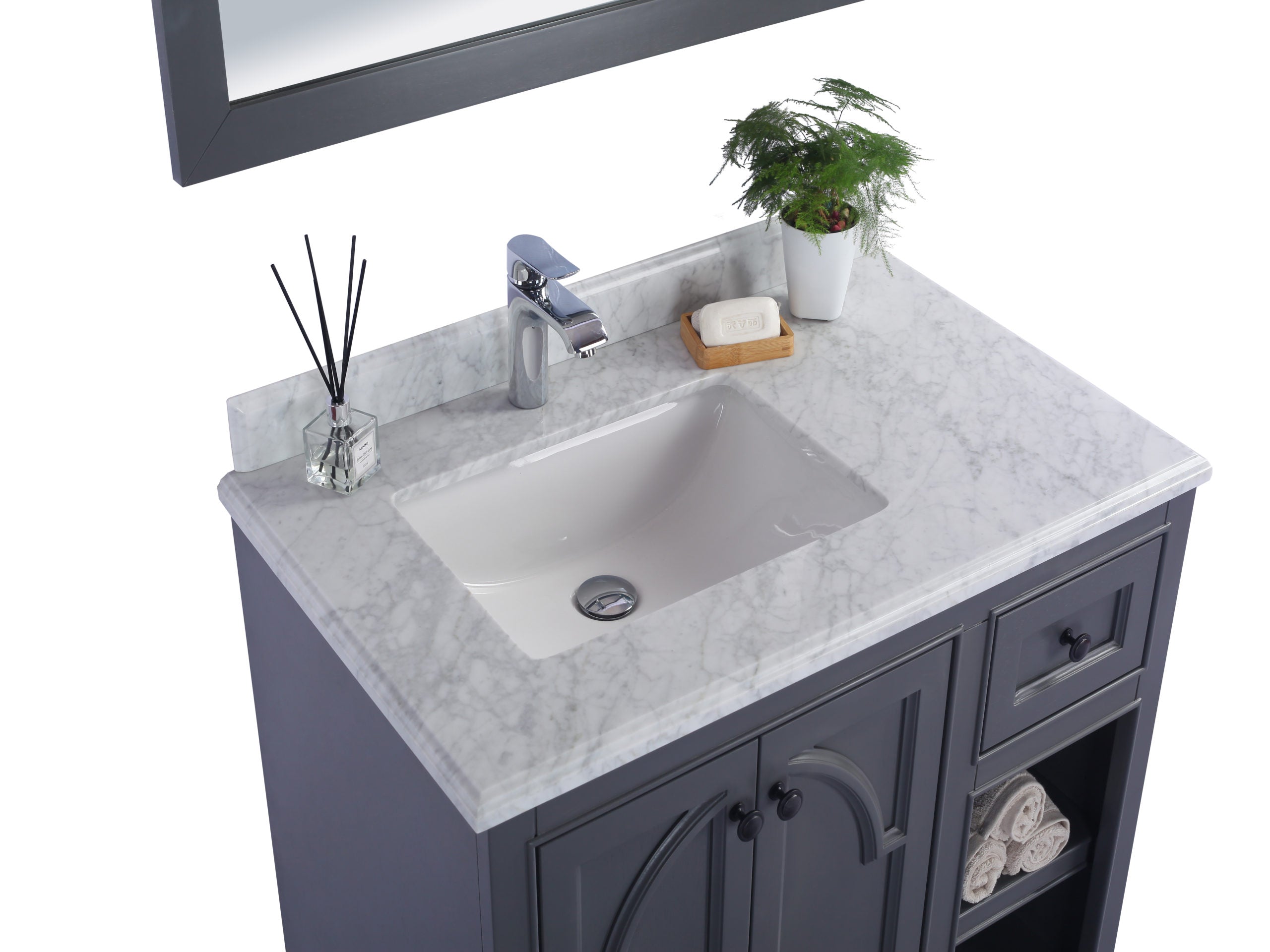 Laviva - Odyssey 36" Maple Grey Bathroom Vanity with White Carrara Marble Countertop | 313613-36G-WC