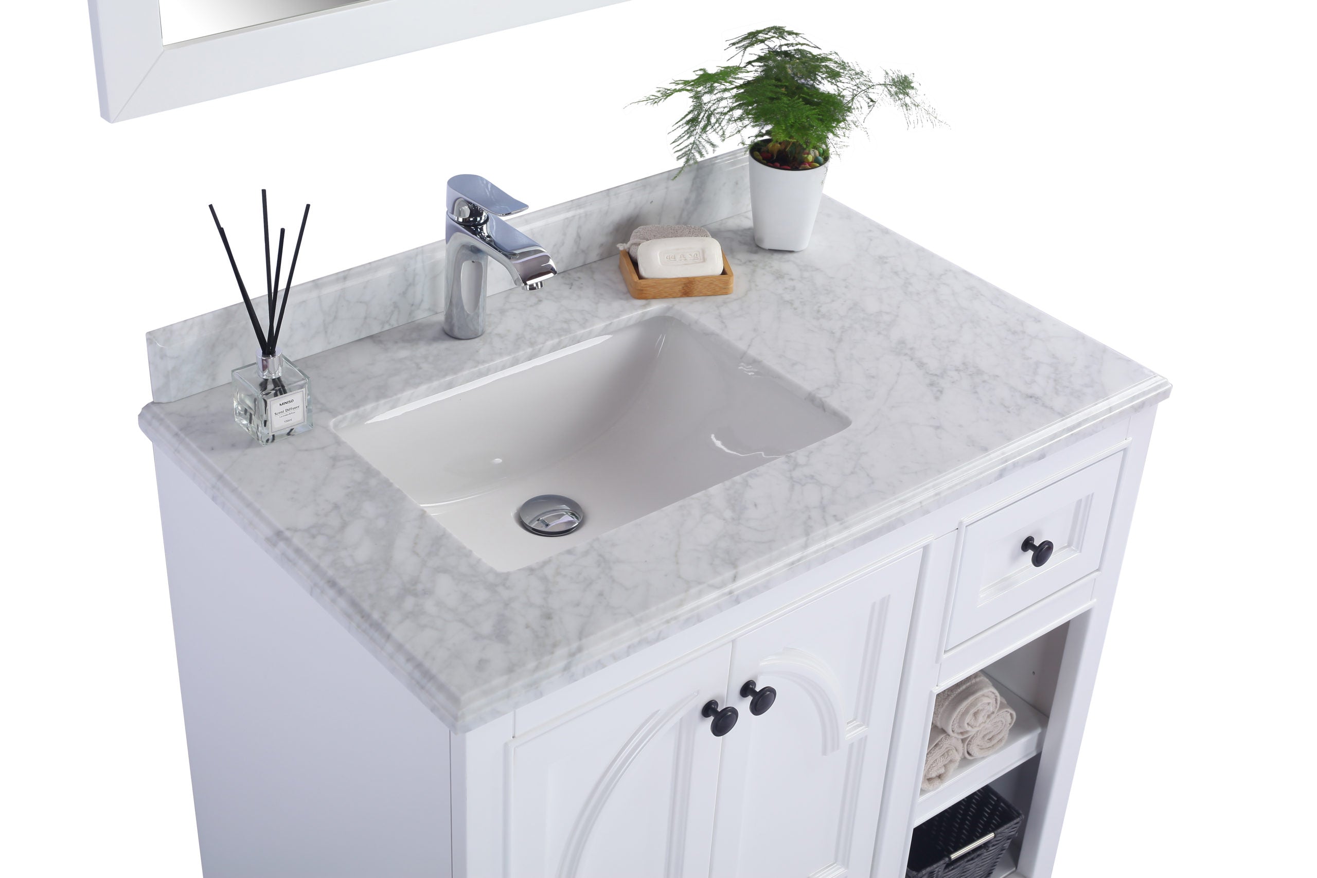 Laviva - Odyssey 36" White Bathroom Vanity with White Carrara Marble Countertop | 313613-36W-WC