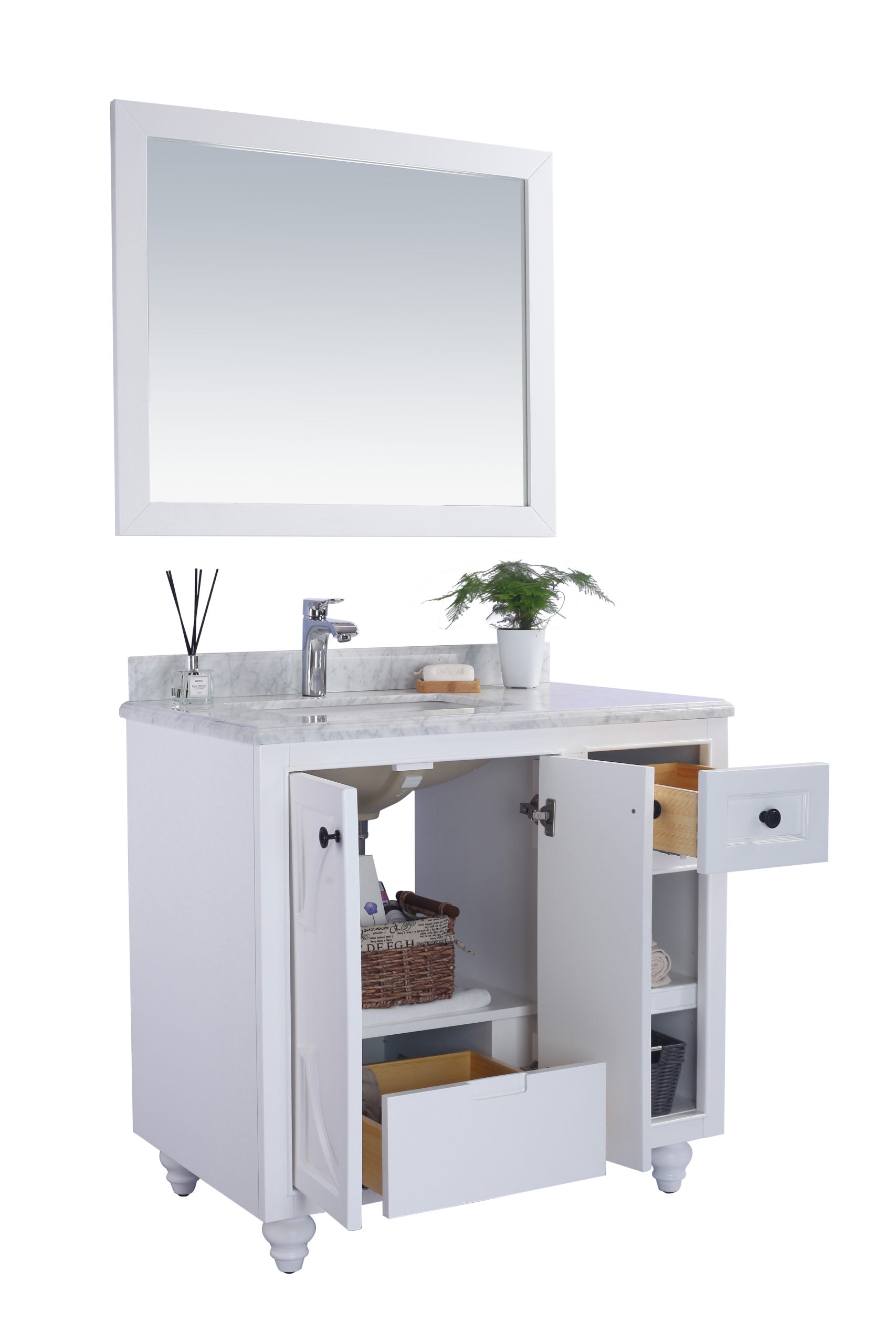 Laviva - Odyssey 36" White Bathroom Vanity with White Carrara Marble Countertop | 313613-36W-WC