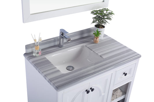 Laviva - Odyssey 36" White Bathroom Vanity with White Stripes Marble Countertop | 313613-36W-WS