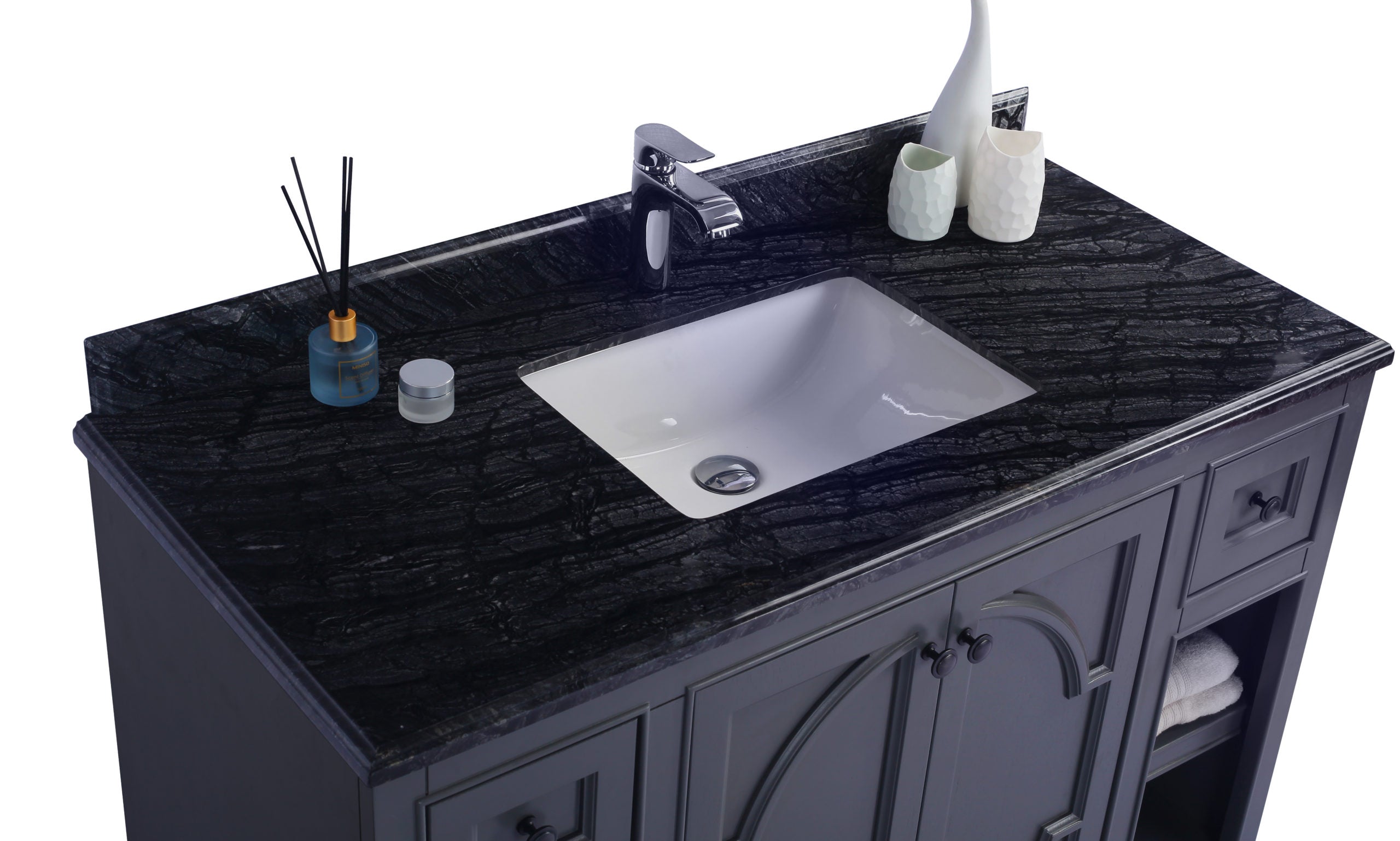 Laviva - Odyssey 48" Maple Grey Bathroom Vanity with Black Wood Marble Countertop | 313613-48G-BW