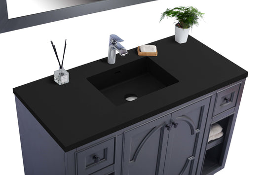 Laviva - Odyssey 48" Maple Grey Bathroom Vanity with Matte Black VIVA Stone Solid Surface Countertop | 313613-48G-MB