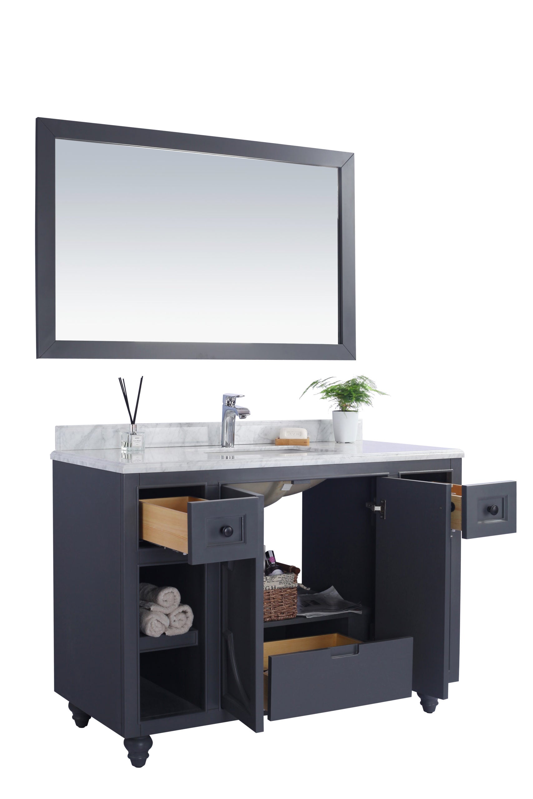 Laviva - Odyssey 48" Maple Grey Bathroom Vanity with Matte Black VIVA Stone Solid Surface Countertop | 313613-48G-MB