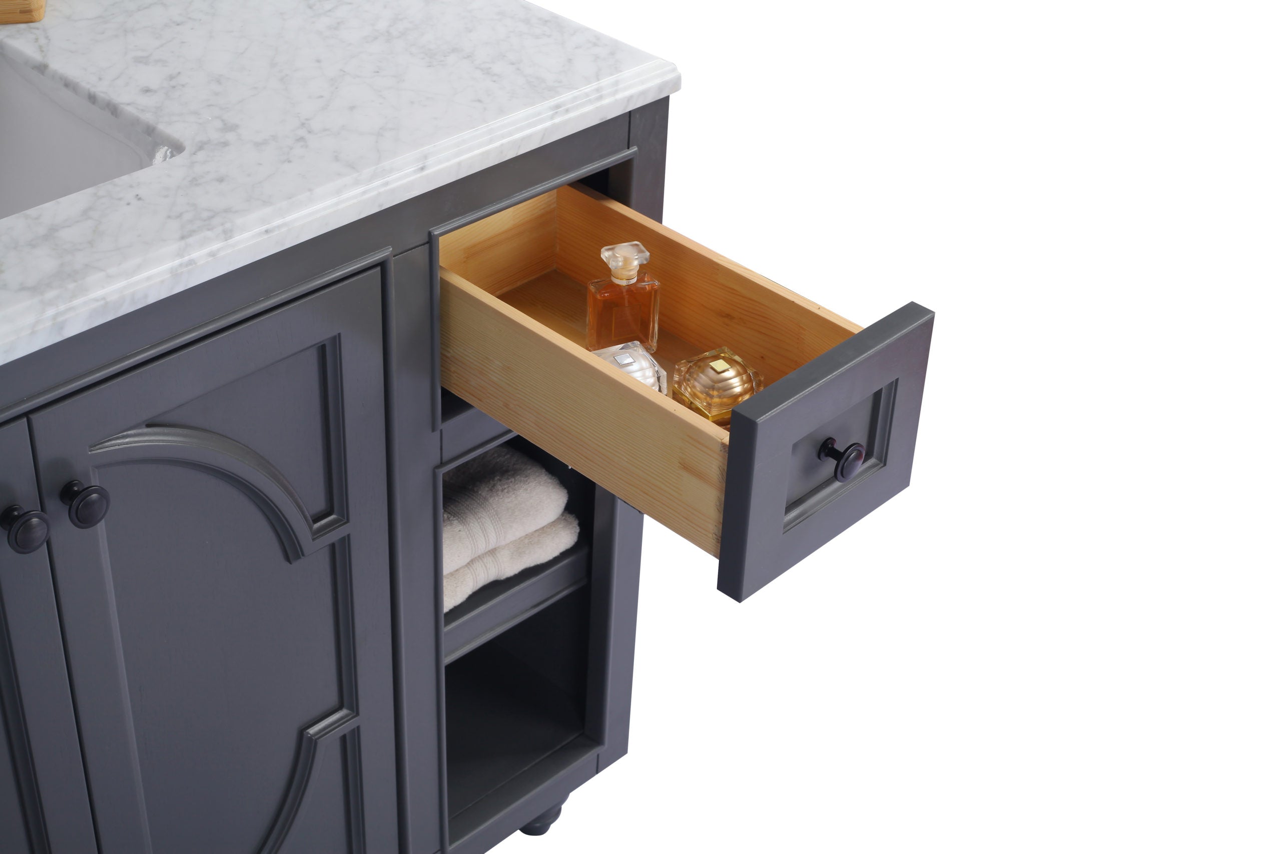 Laviva - Odyssey 48" Maple Grey Bathroom Vanity with Matte Black VIVA Stone Solid Surface Countertop | 313613-48G-MB