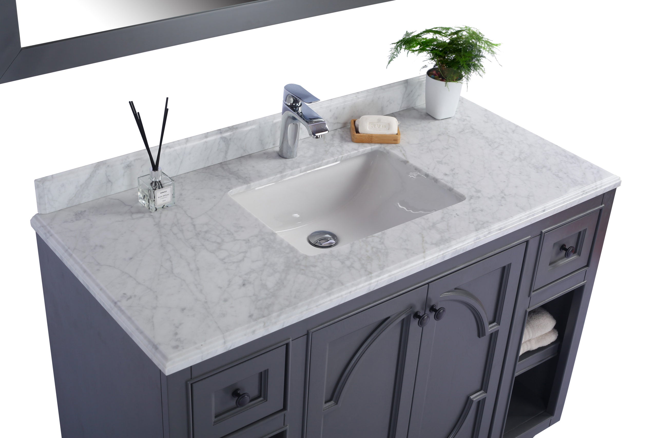 Laviva - Odyssey 48" Maple Grey Bathroom Vanity with White Carrara Marble Countertop | 313613-48G-WC