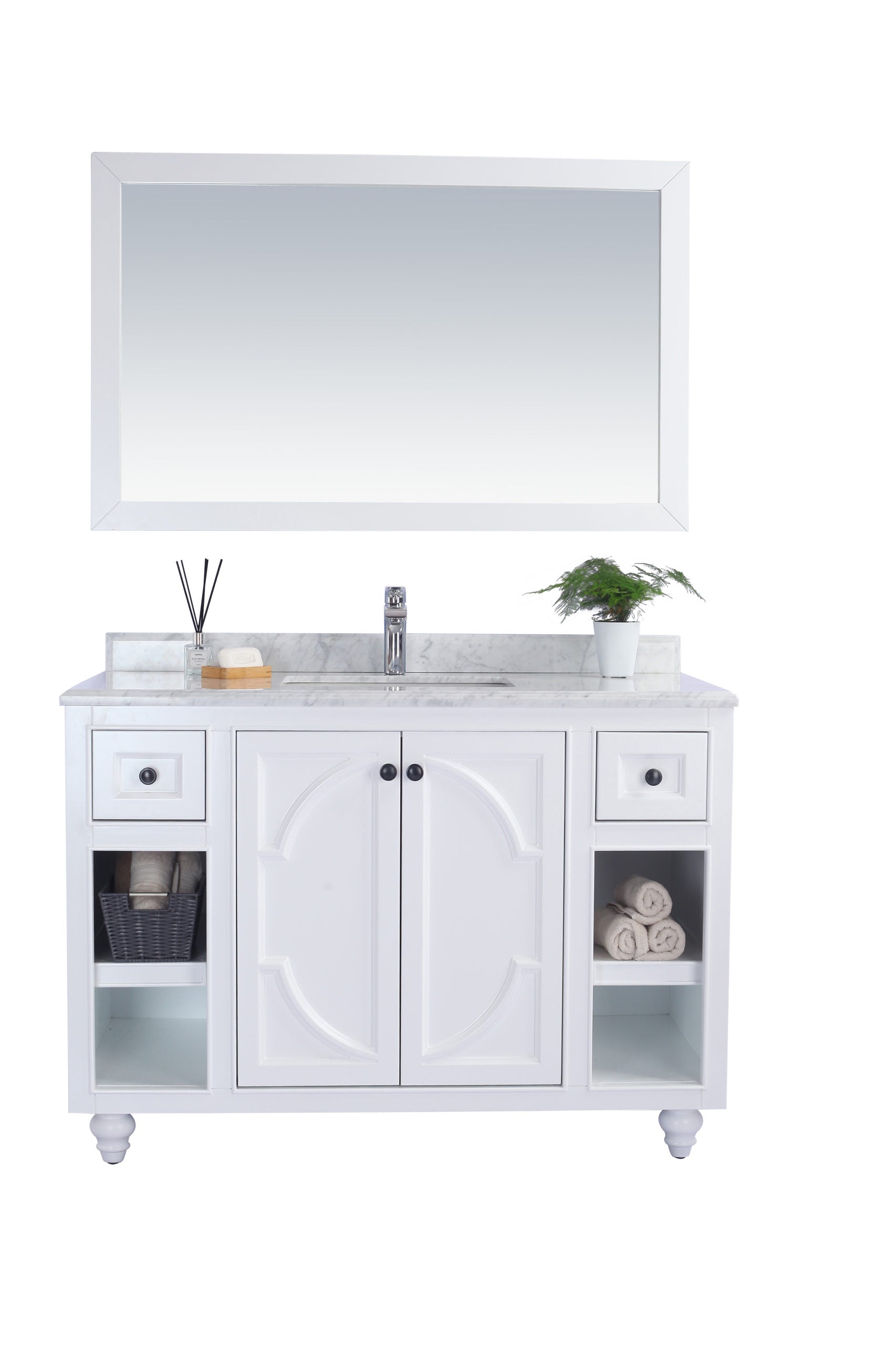 Laviva - Odyssey 48" White Bathroom Vanity with White Carrara Marble Countertop | 313613-48W-WC