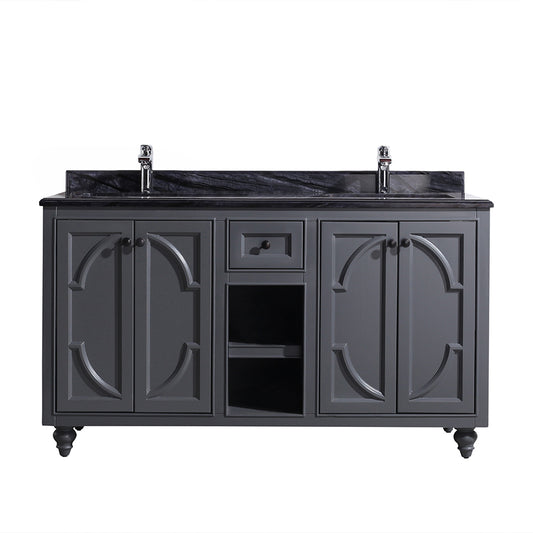 Laviva - Odyssey 60" Maple Grey Double Sink Bathroom Vanity with Black Wood Marble Countertop | 313613-60G-BW