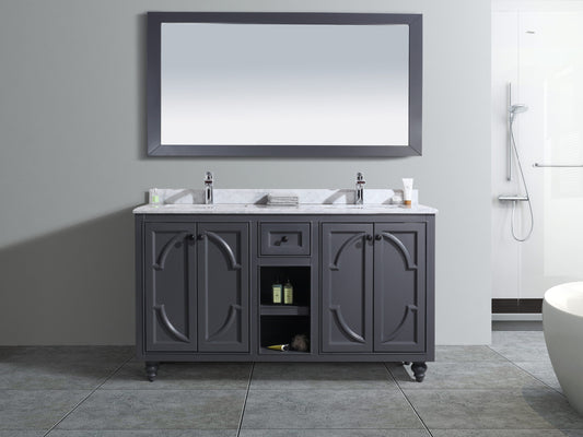 Laviva - Odyssey 60" Maple Grey Double Sink Bathroom Vanity with White Carrara Marble Countertop | 313613-60G-WC