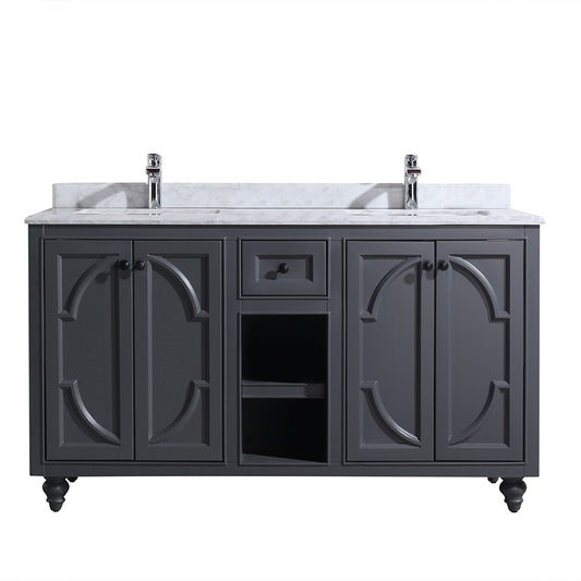 Laviva - Odyssey 60" Maple Grey Double Sink Bathroom Vanity with White Carrara Marble Countertop | 313613-60G-WC