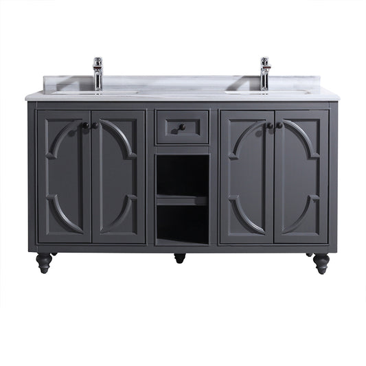 Laviva - Odyssey 60" Maple Grey Double Sink Bathroom Vanity with White Stripes Marble Countertop | 313613-60G-WS