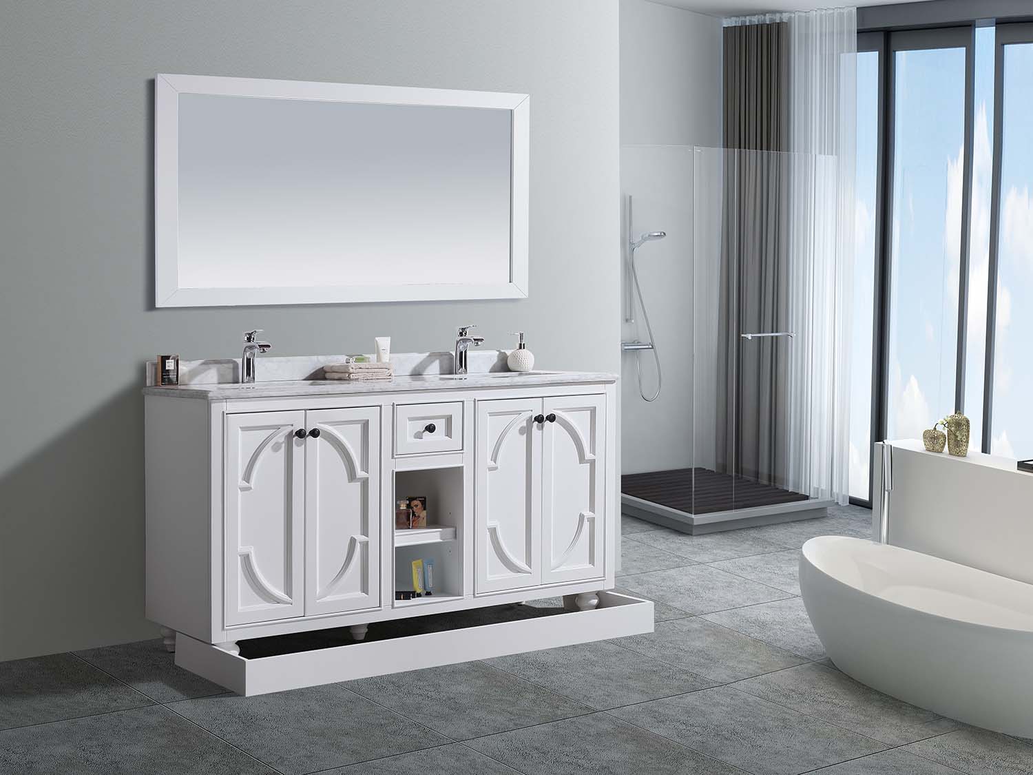 Laviva - Odyssey 60" White Double Sink Bathroom Vanity with Black Wood Marble Countertop | 313613-60W-BW