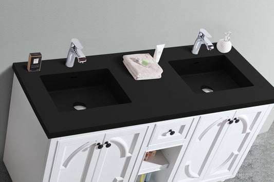 Laviva - Odyssey 60" White Double Sink Bathroom Vanity with Matte Black VIVA Stone Solid Surface Countertop | 313613-60W-MB