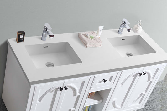 Laviva - Odyssey 60" White Double Sink Bathroom Vanity with Matte White VIVA Stone Solid Surface Countertop | 313613-60W-MW