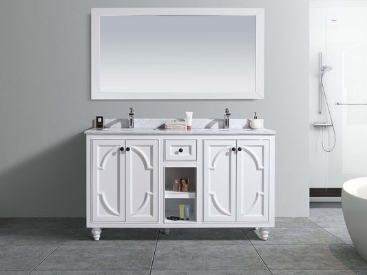 Laviva - Odyssey 60" White Double Sink Bathroom Vanity with White Carrara Marble Countertop | 313613-60W-WC