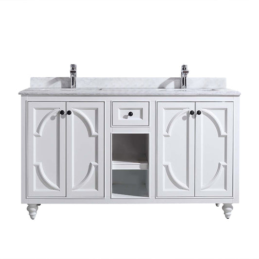 Laviva - Odyssey 60" White Double Sink Bathroom Vanity with White Carrara Marble Countertop | 313613-60W-WC