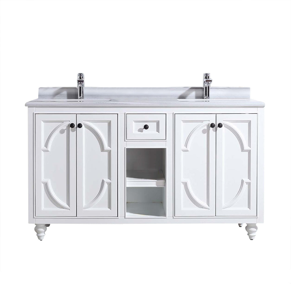 Laviva - Odyssey 60" White Double Sink Bathroom Vanity with White Stripes Marble Countertop | 313613-60W-WS