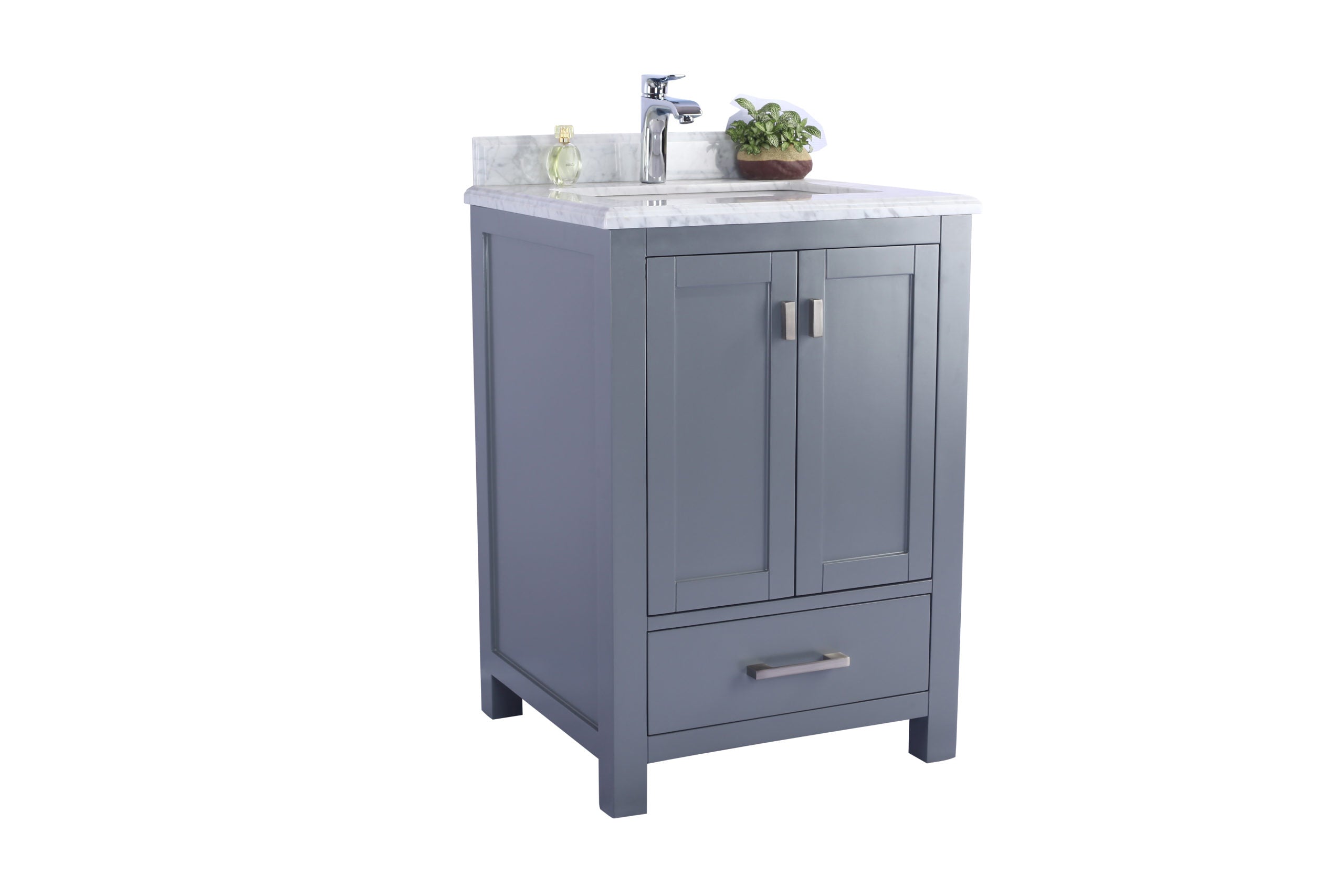 Laviva - Wilson 24" Grey Bathroom Vanity with White Carrara Marble Countertop | 313ANG-24G-WC