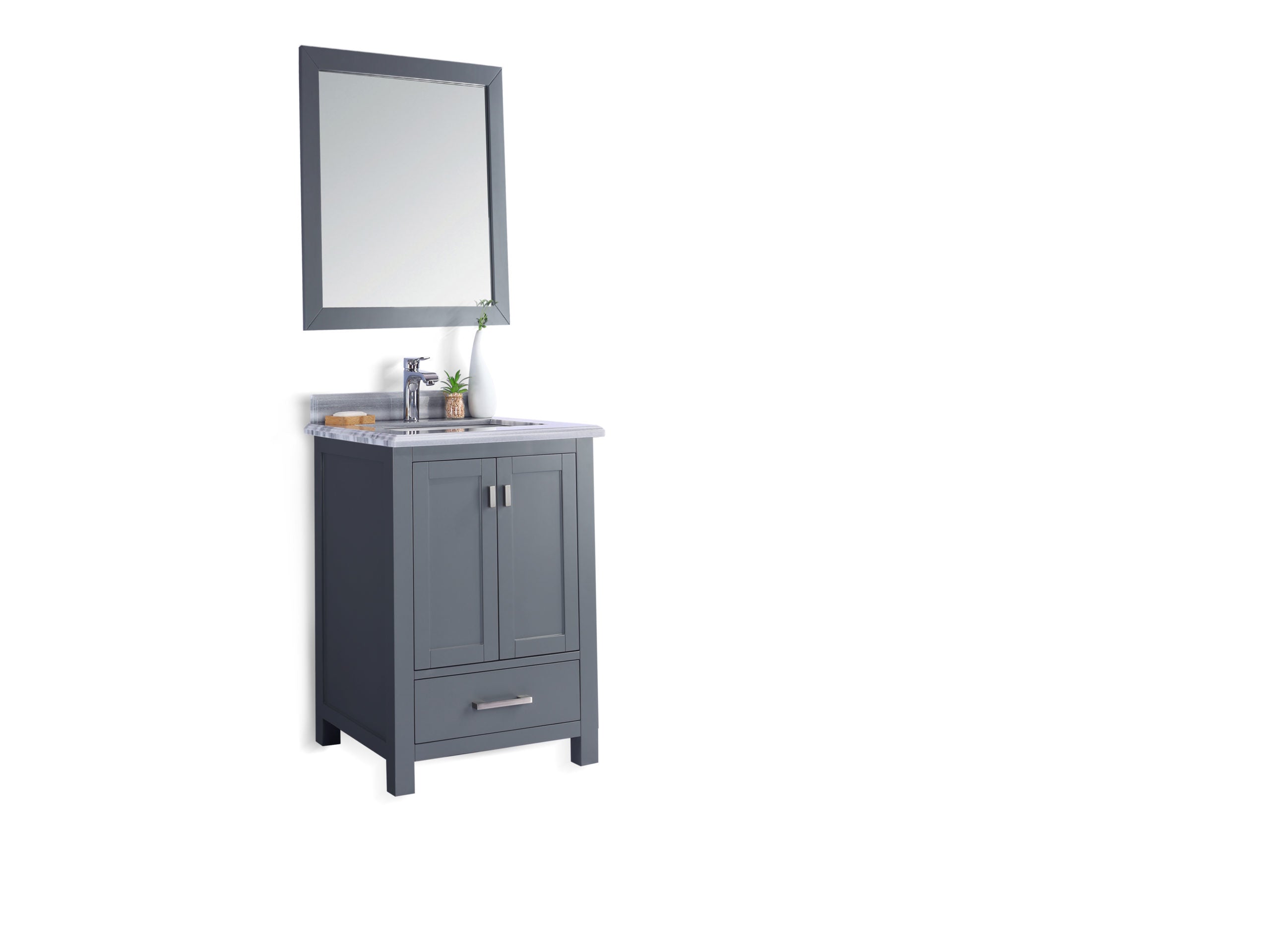 Laviva - Wilson 24" Grey Bathroom Vanity with White Stripes Marble Countertop | 313ANG-24G-WS