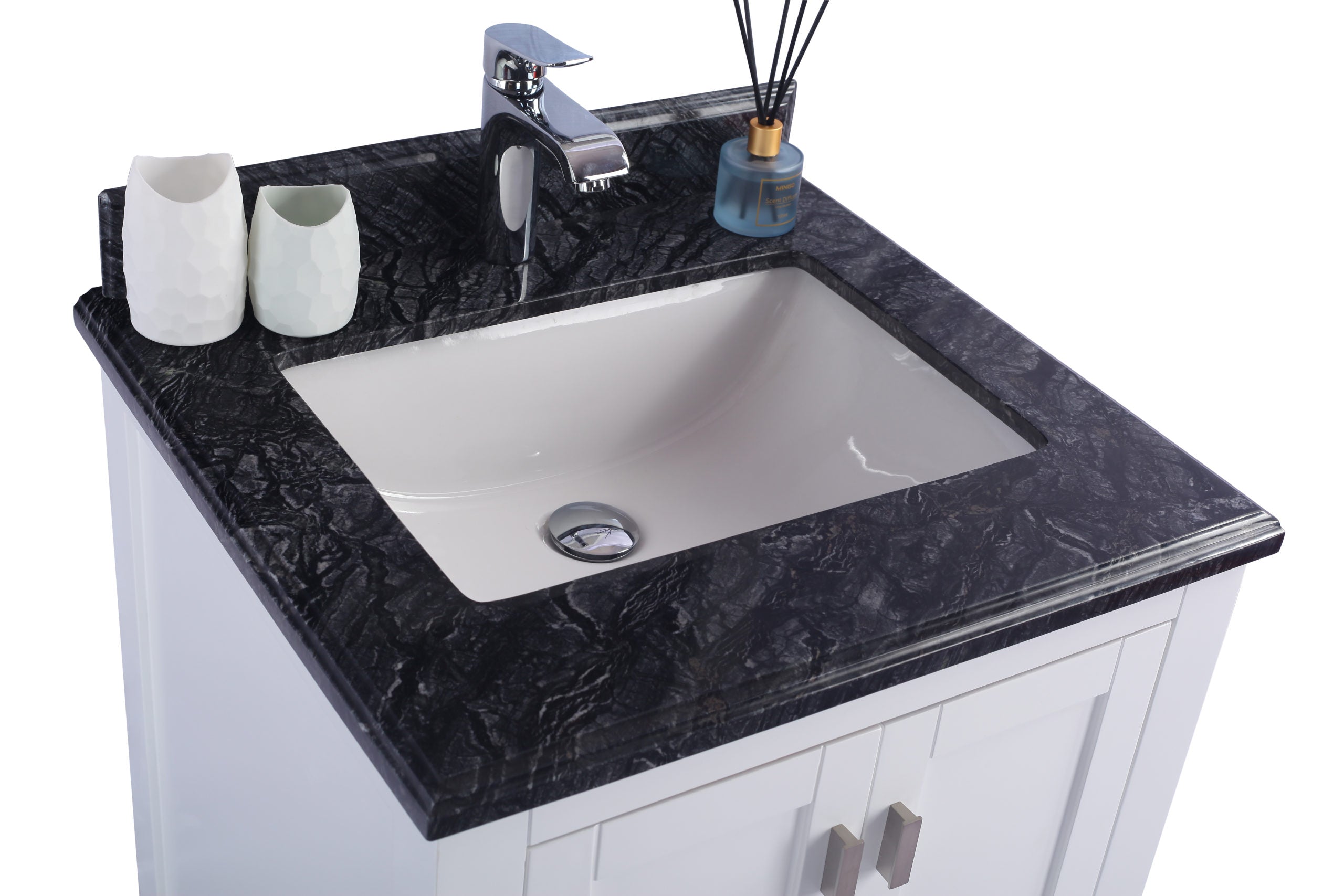 Laviva - Wilson 24" White Bathroom Vanity with Black Wood Marble Countertop | 313ANG-24W-BW