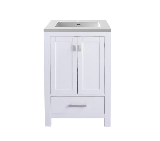 Laviva - Wilson 24" White Bathroom Vanity with Matte White VIVA Stone Solid Surface Countertop | 313ANG-24W-MW