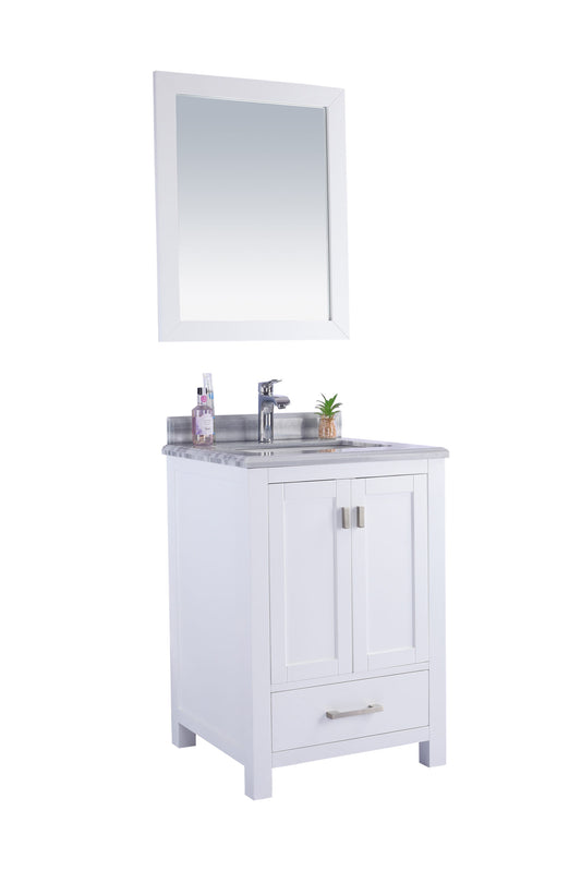 Laviva - Wilson 24" White Bathroom Vanity with White Stripes Marble Countertop | 313ANG-24W-WS