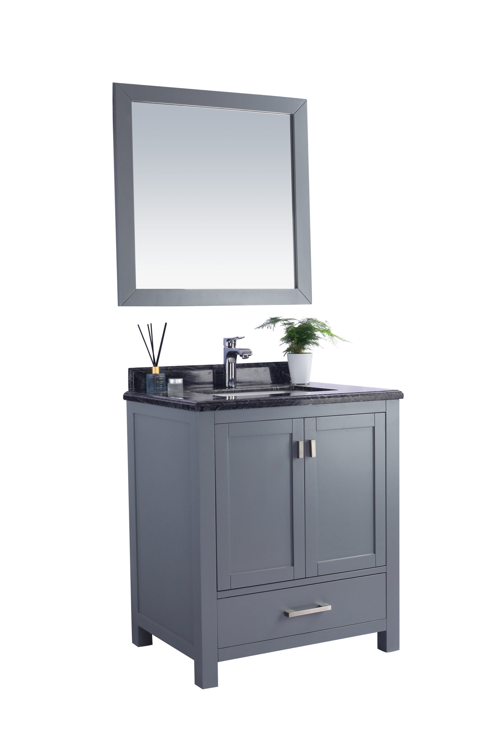 Laviva - Wilson 30" Grey Bathroom Vanity with Black Wood Marble Countertop | 313ANG-30G-BW