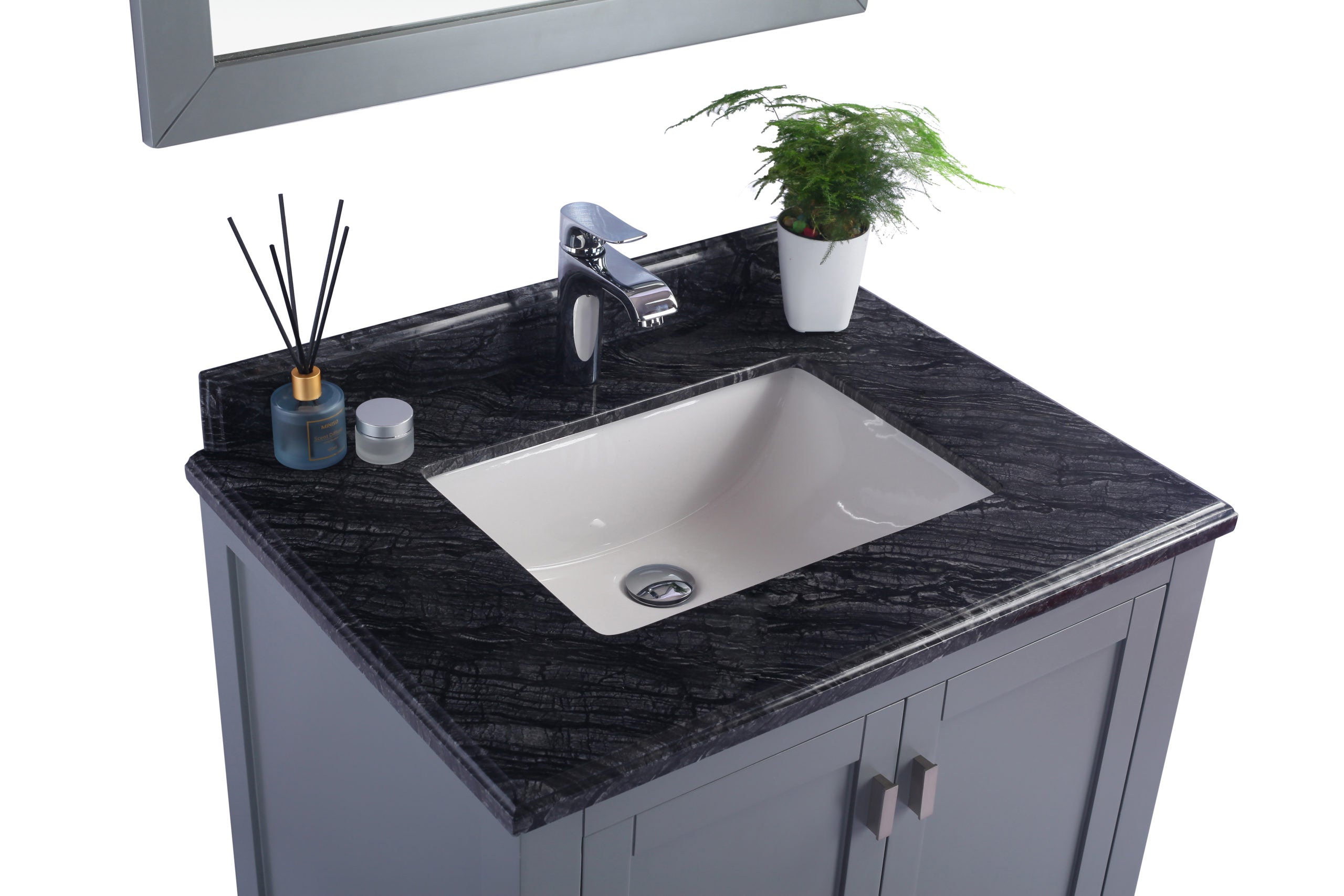 Laviva - Wilson 30" Grey Bathroom Vanity with Black Wood Marble Countertop | 313ANG-30G-BW