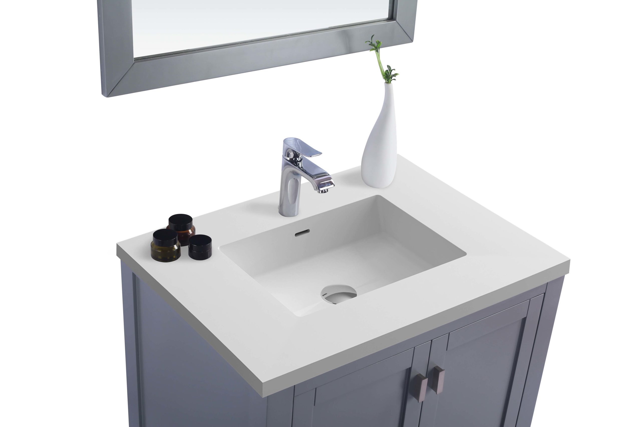 Laviva - Wilson 30" Grey Bathroom Vanity with Matte White VIVA Stone Solid Surface Countertop | 313ANG-30G-MW