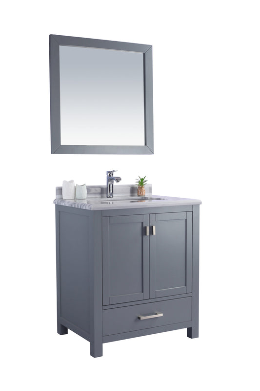 Laviva - Wilson 30" Grey Bathroom Vanity with White Stripes Marble Countertop | 313ANG-30G-WS