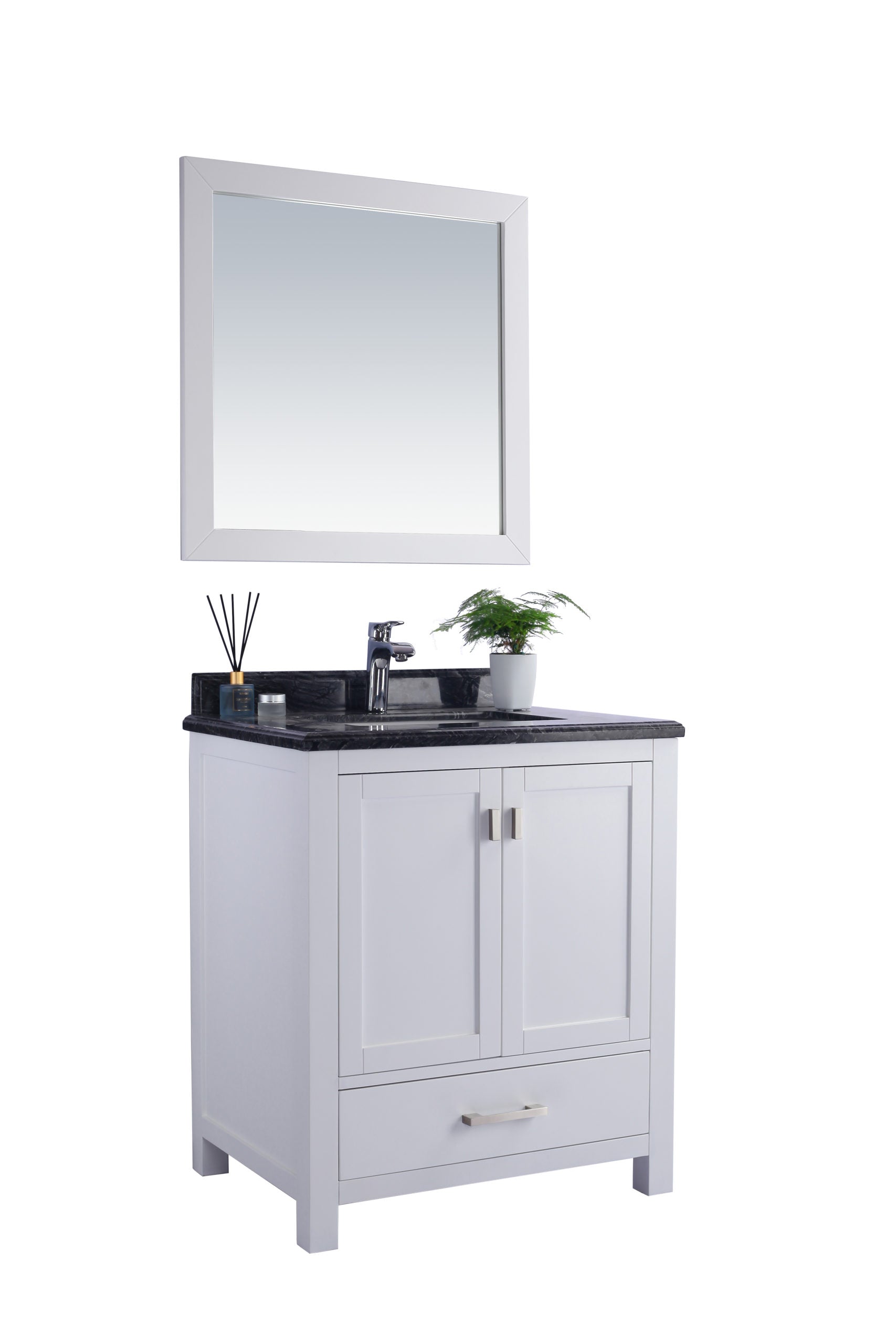 Laviva - Wilson 30" White Bathroom Vanity with Black Wood Marble Countertop | 313ANG-30W-BW