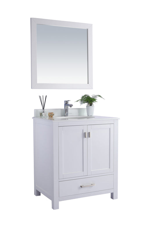 Laviva - Wilson 30" White Bathroom Vanity with Pure White Phoenix Stone Countertop | 313ANG-30W-PW