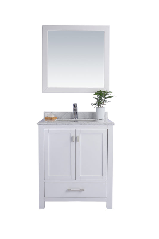 Laviva - Wilson 30" White Bathroom Vanity with White Carrara Marble Countertop | 313ANG-30W-WC