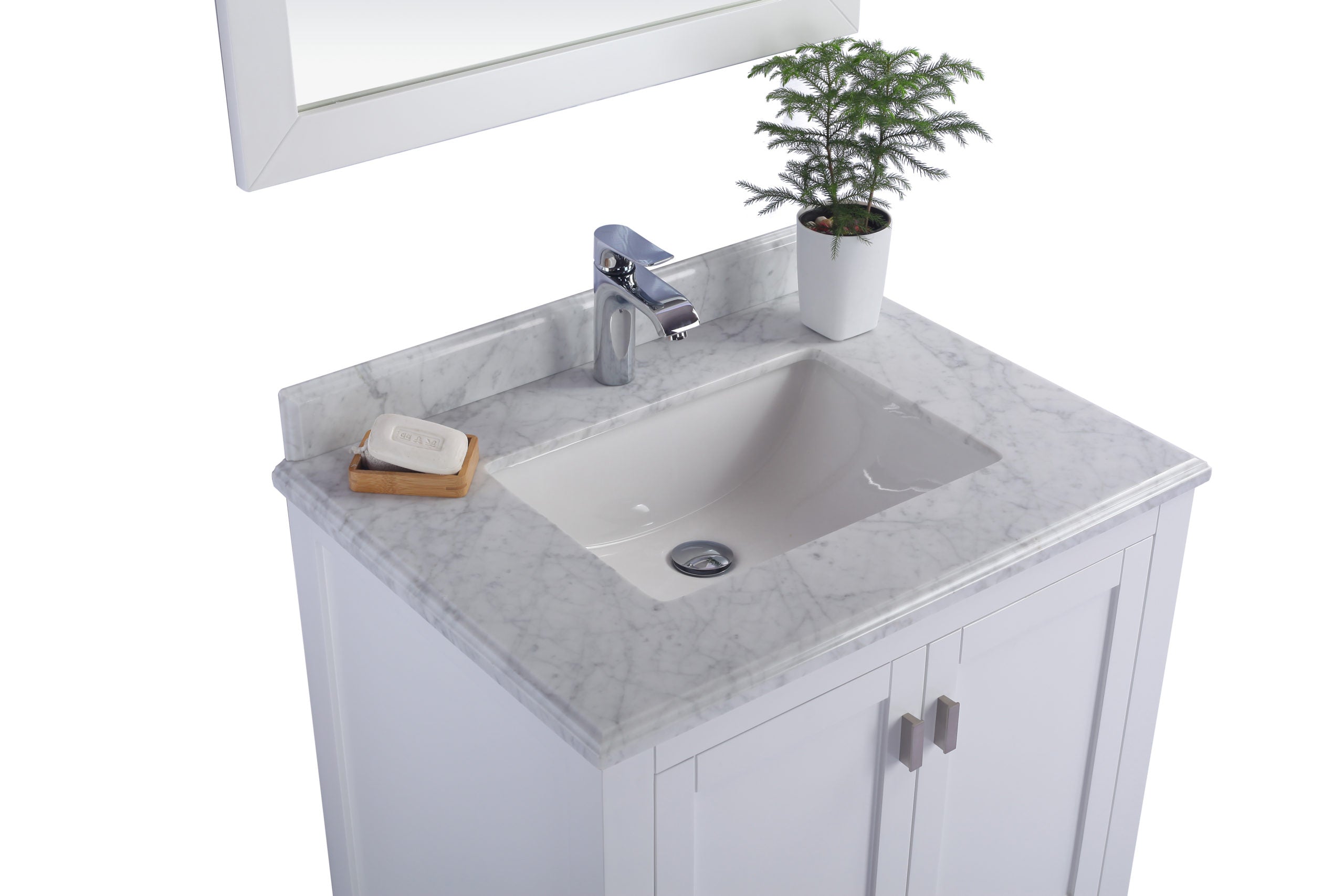 Laviva - Wilson 30" White Bathroom Vanity with White Carrara Marble Countertop | 313ANG-30W-WC