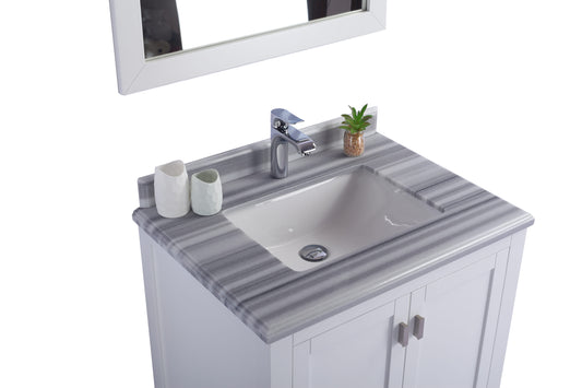 Laviva - Wilson 30" White Bathroom Vanity with White Stripes Marble Countertop | 313ANG-30W-WS