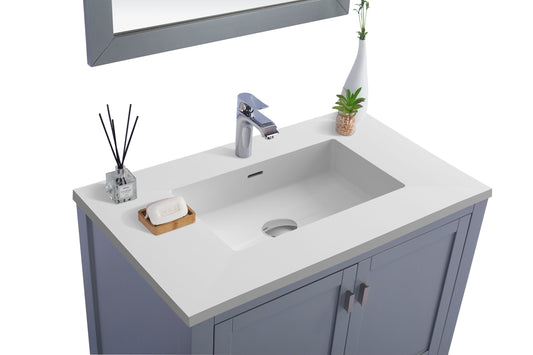 Laviva - Wilson 36" Grey Bathroom Vanity with Matte White VIVA Stone Solid Surface Countertop | 313ANG-36G-MW