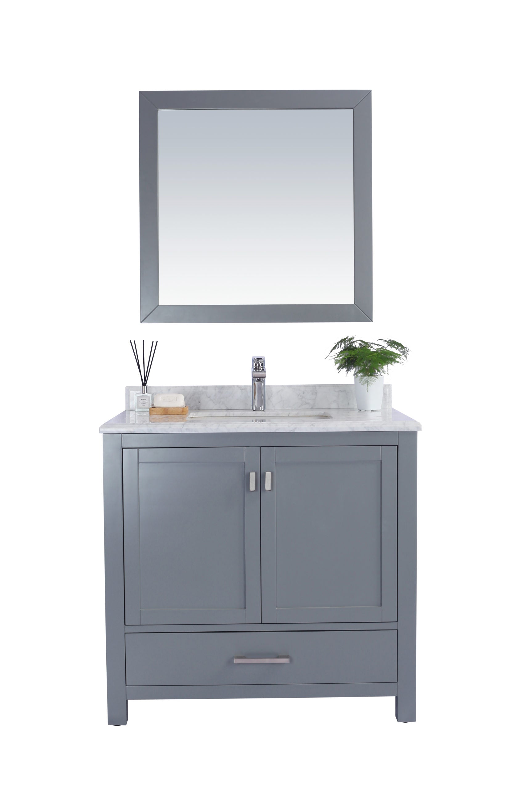 Laviva - Wilson 36" Grey Bathroom Vanity with White Carrara Marble Countertop | 313ANG-36G-WC