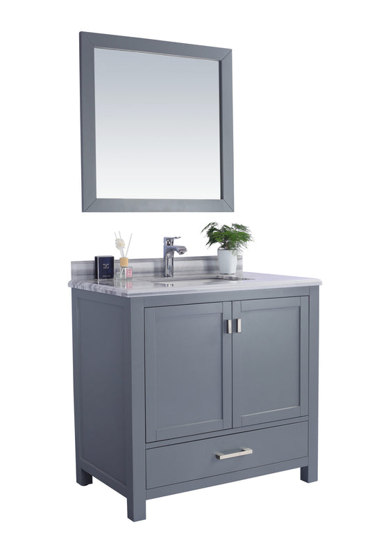 Laviva - Wilson 36" Grey Bathroom Vanity with White Stripes Marble Countertop | 313ANG-36G-WS