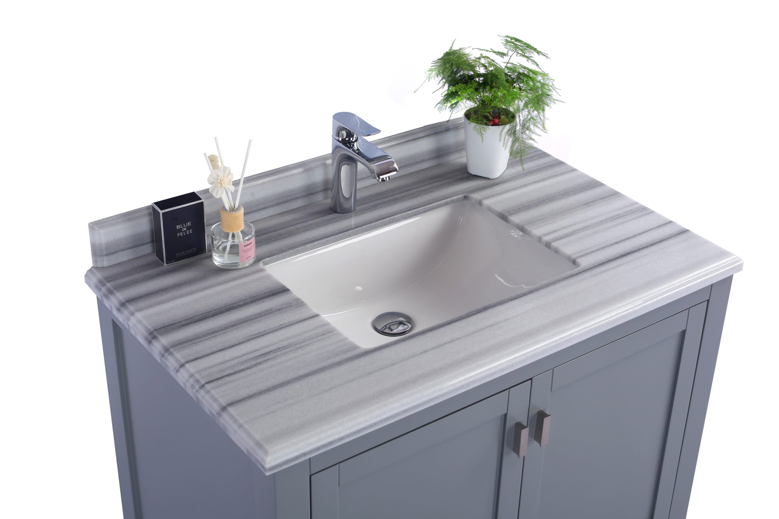 Laviva - Wilson 36" Grey Bathroom Vanity with White Stripes Marble Countertop | 313ANG-36G-WS