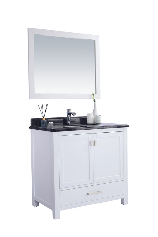 Laviva - Wilson 36" White Bathroom Vanity with Black Wood Marble Countertop | 313ANG-36W-BW