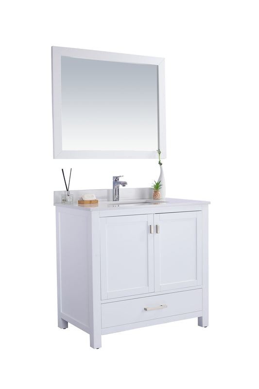 Laviva - Wilson 36" White Bathroom Vanity with White Quartz Countertop | 313ANG-36W-WQ