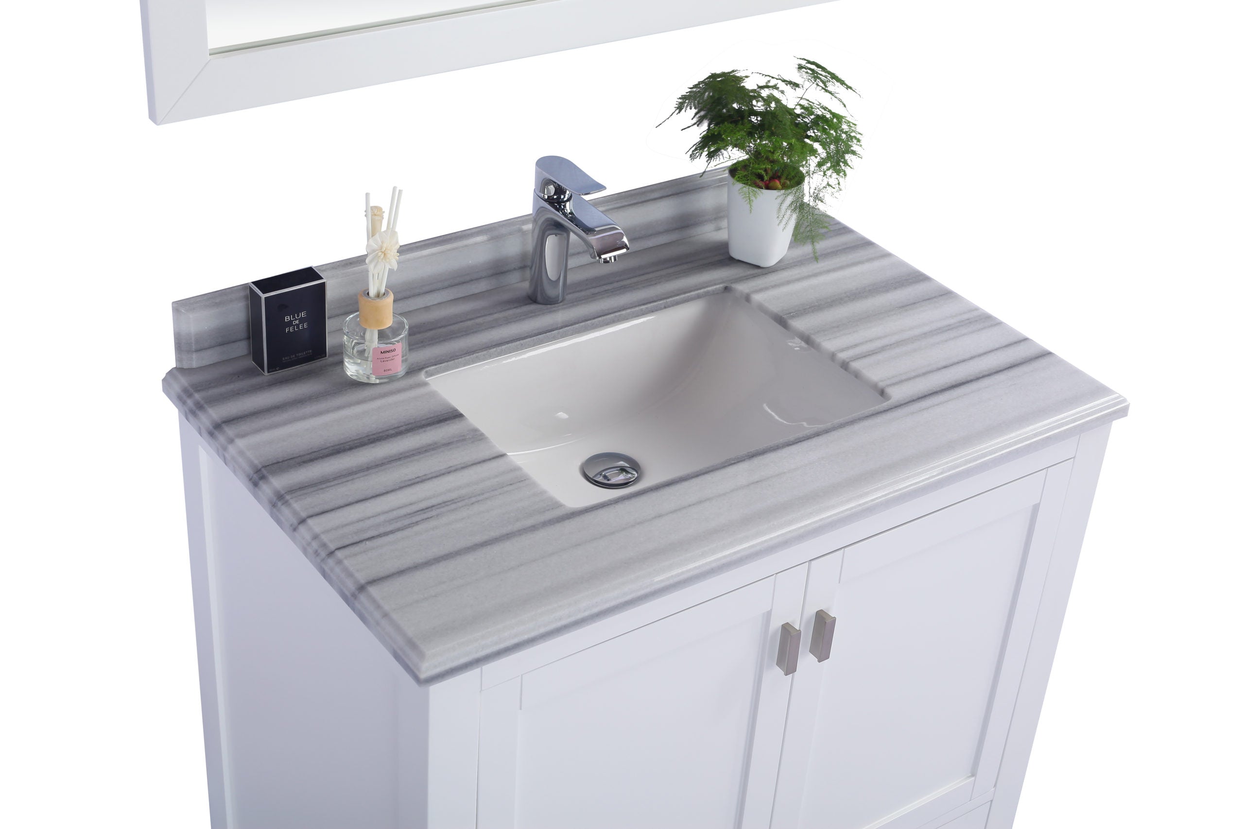 Laviva - Wilson 36" White Bathroom Vanity with White Stripes Marble Countertop | 313ANG-36W-WS